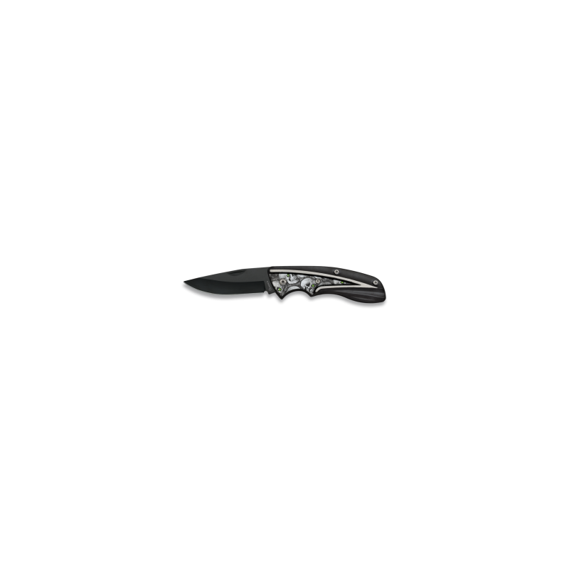 Navaja negra calaveras h: 7 cm c/clip